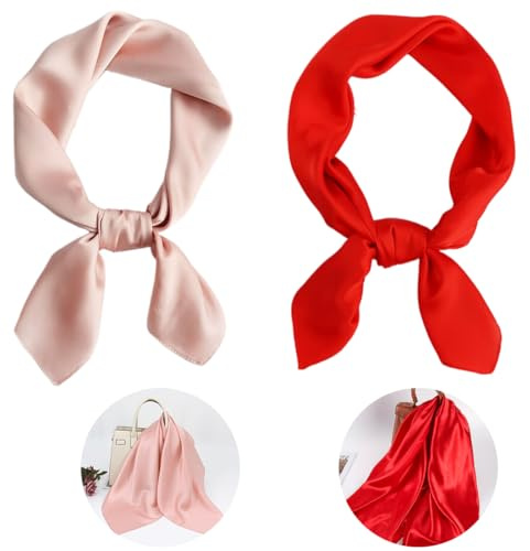 KOLZEMV 2 PCS Damen Seidentuch Seide Leicht Seidenschal Bandana Halstuch Kopftuch Elegante Schal Tuch Geschenk rotes tuch halstuch damen halstuch rot für Frauen