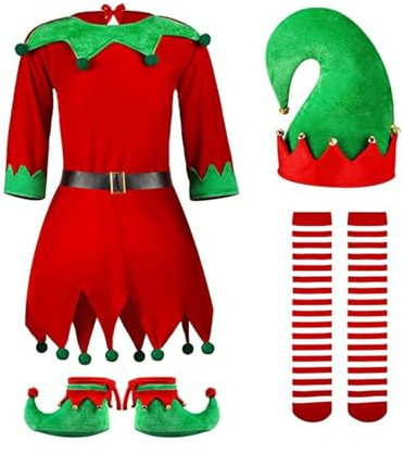 Frauen Urlaub Elfen Kostüm Samt Kleid Lustig Weihnachten Karneval Rot Und Grün Weihnachtskleid Cosplay Partykleider Festival Kleider Elegant Cocktailkleids Bequeme Weihnachtskleidung