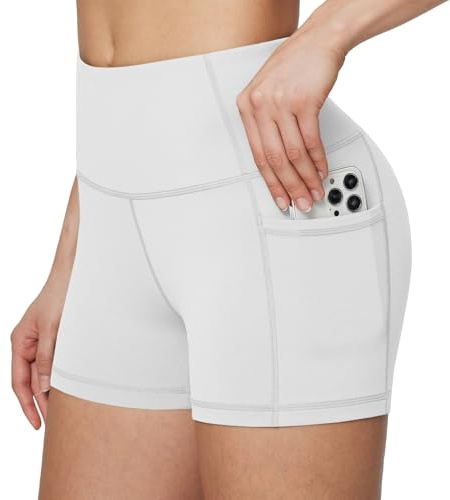 baleaf Cykelshorts för kvinnor med hög midja 7,6 cm/12,7 cm/8 tum löparshorts gym yoga kort med fickor, Vit-3 tum, M