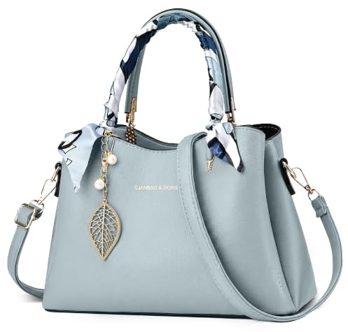 FORRICA Handtasche Damen Henkeltaschen mit Exquisiter Anhänger Elegant Umhängetasche PU Leder Schultertasche für Reisen Bankett Shopper Hellblau