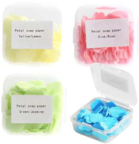 JEYORZY 4 scatole di compresse di Sapone, Fogli di Sapone, Fogli di Sapone da Viaggio,Sapone Portatile in foglietti, Fogli Carta per Saponein, Viaggio Sapone di Carta Portatili