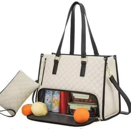Lunchtasche Damen, Lunch Bag Handtasche Kombination, Tote Bag Kühltasche mit Isoliertem Lunchfach, Laptop Tasche Thermotasche mit Mittagsabteil,Tragetasche für Unterwegs Arbeit Schule Büro (Stil C)