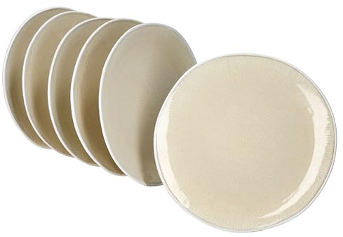 MamboCat Tzia 6er Set Kuchenteller I handgefertigte Steingut-Frühstücksteller in Vanille & Weiß I 6 Personen I kleine Teller für Salat, Dessert & Co.