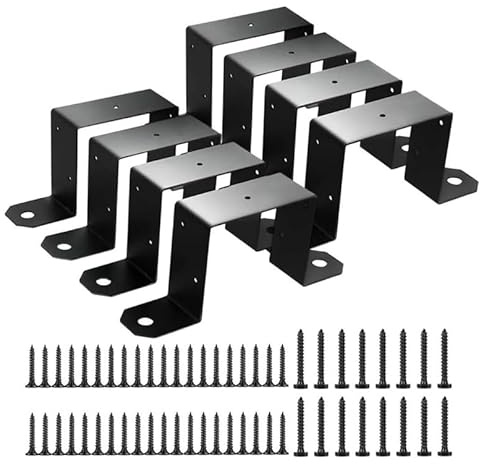 Daaxing 4/8 Pack Soportes para poste de valla de cubierta, Soportes metálicos en forma de U de 4x4 con correas de tornillos y bridas para poste de valla de alta resistencia (Paquete de 8)