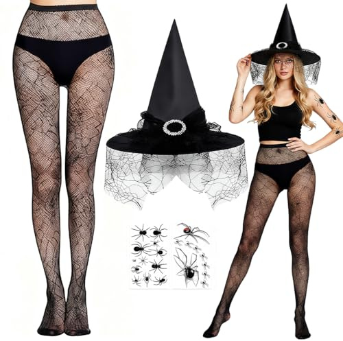Spindelnät häxhatt slöja, spindelhårband huvudbonad hårsmycke häxhatt, hatt häxa Seda, svart, för karneval halloween cosplay spindlar kostym tillbehör temafest