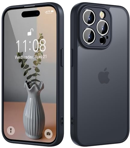 KPPIT for iPhone 15 Pro case,[Shockproof Military Grade Drop Protection] [Frosted Translucent] iPhone 15 Pro Phone case,Black