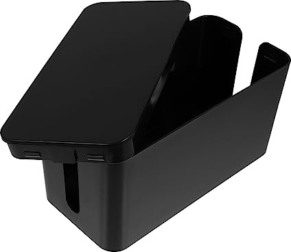 HEALSOPTHY Black Plastic Cable Management Box with Large Opening Design and Detachable Cover for Home Storage and Office Cord Organiser