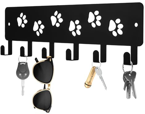 QFGasre Keys Holder Wall Mount Keys Holder for Wall Metal Keys Rack with 6 Hooks Dog Paws Design Wall Hooks Animal Storage Rack for Entrance Living Room Kitchen Organization