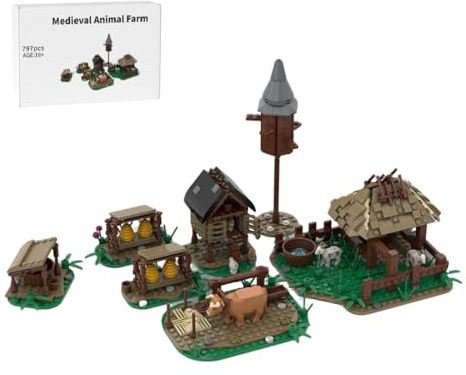 ExPrismarx Mittelalterliche Bausteinset, 797 Teile Mittelalterliches DIY Tiere Ranch Klemmbausteine Set, Geschenke Ausstellungsstück für Erwachsene und Jungen