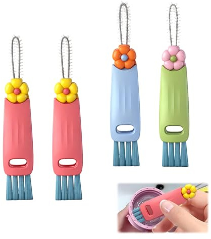 4 PCS 3 in 1 Cup Lid Gap Cleaning Brush, Portable Bottle Cleaning Brush Bottle Cleaner, Multifunctional Home Bottle and Cup Lid Cleaner in Red, Blue, Green