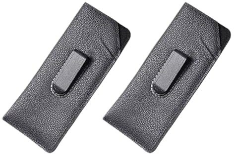 Muorruo 2er-Pack Funda para gafas con clip, funda de cuero negro suave con bolsillo de inserción de plástico flexible y clip para cinturón para gafas y gafas de sol, fundas de protección ocular para
