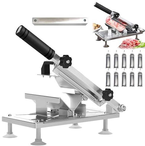 Manual Meat Slicer,Upgraded Stainless Steel Meat Cutter for Beef Mutton Bacon, Adjustable Thickness, Easy to Clean, Home Food Slicing Machine Vegetable Slicer, for Cold Cuts, Cheese, Bread (Set2)