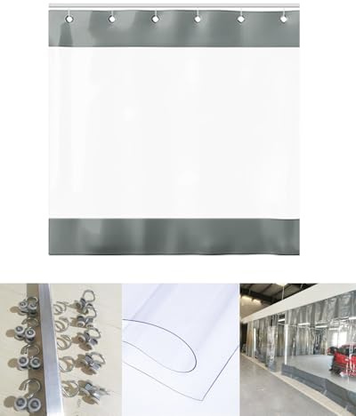 Outdoor Vorhang Wetterfest Transparent Trennvorhang Transparentem Vinyl Schiebemechanismus Schiene Garagen, Isolierter Trennvorhang Werkstatt Zur Deckenmontage, Transparente(W2.5xH2.4m/8x7.9ft)