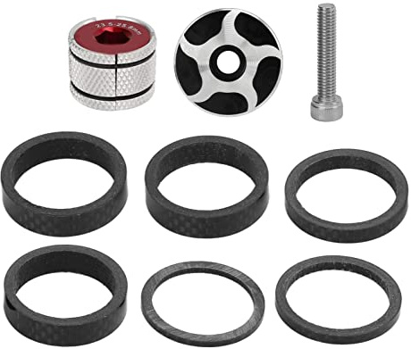 Cygmophing CANSUCC Set di distanziali per serie sterzo per bicicletta con tappo superiore dello stelo e tappo di espansione per serie sterzo per stelo forcella anteriore da 28,6 (Nera)
