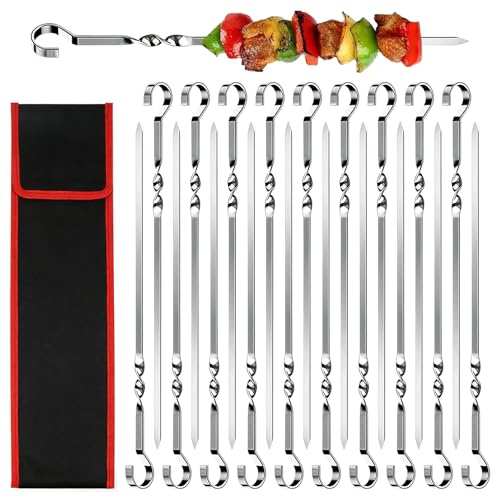 20 Stück Premium Grillspieße aus SUS304 Edelstahl, 40cm Schaschlikspieße Fleischspieße BBQ Metall Spieße für Fleisch und Gemüse mit Tragbarer Nylontasche, für Grillpartys im Freien und im Garten