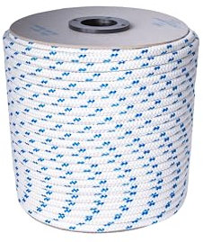 Corda in Poliestere MediaTenacita', Treccia mare 6mm, 100 m - Colore Bianco con segnalino Azzurro -stabilizzato ai raggi U.V. resistente a intemperie e agenti atmosferici - Antica Corderia Marra ®