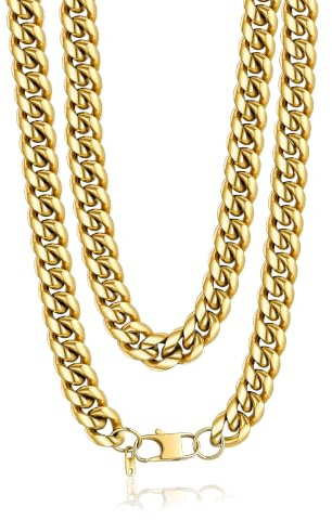 PROSTEEL Herrhalsband stor robust kubansk pansarkedja, bred 5 6 10 14 mm, olika längder 35–75 cm, rostfritt stål/guldpläterad, silver svart guld, bra present (med förpackning), 55 CM, Rostfritt stål