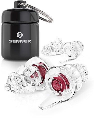 Senner ® WomenPro | Gehörschutz Earplugs Ohrstöpsel Frauen klein, weich und komfortabel, für kleinere Gehörgänge, Ohrenstöpsel rot/transparent, wiederverwendbar und mit Alubehälter
