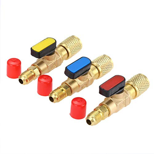 SURIEEN 3 Pcs Refrigerant Compact Ball Valve Adapter 1/4 SAE for R410A R134A R12 R22 AC HVAC & R12 R22 to R134A, Fits for R502 Charging Hoses AC Refrigerant