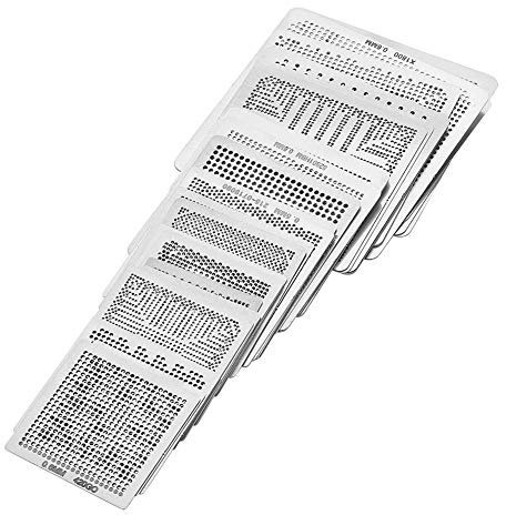 BGA Schablonen, 33 Stück BGA Universal Reballing Schablonensets Rework Net Schablonen Steel Template Mesh Direkt Heat Set Kit, Lötwerkzeug Solder Template Set