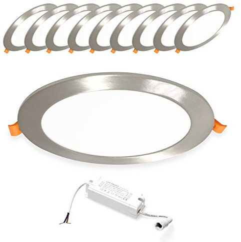 Xtend EcoLight 10x LED Einbaupanel Neutralweiß 4000K 170mm rund silber 12W | Einbaustrahler LED Spot mit Netzteil