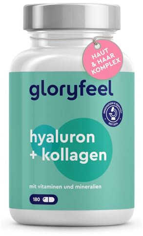 Hyaluronsäure Kollagen Komplex - 180 Kapseln - Mit Biotin, Vitamin C (aus Acerola), Zink, Selen & Bambusextrakt - Für Haut, Haare, Nägel - Hoch bioverfügbar - Laborgeprüft