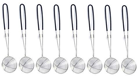 8 pièces Acier Inoxydable Spider Passoire Pot Écumoire avec Silicone Poignée Cuillère à Passoire, Écumoire à Mailles Fines avec Poignée Longue Petit Passoire pour Thé au Lait Perlé (Noir)