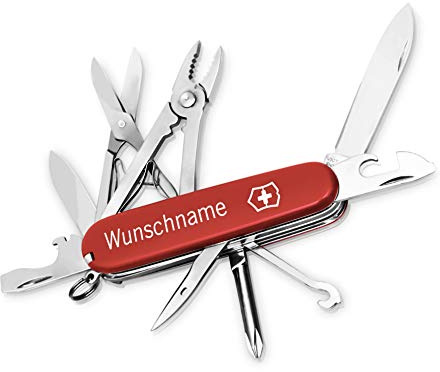 Victorinox Deluxe Tinker Taschenmesser mit Gravur, 17 Funktionen, Geschenk für Männer, Messer mit Gravur, Edelstahl, Multitool