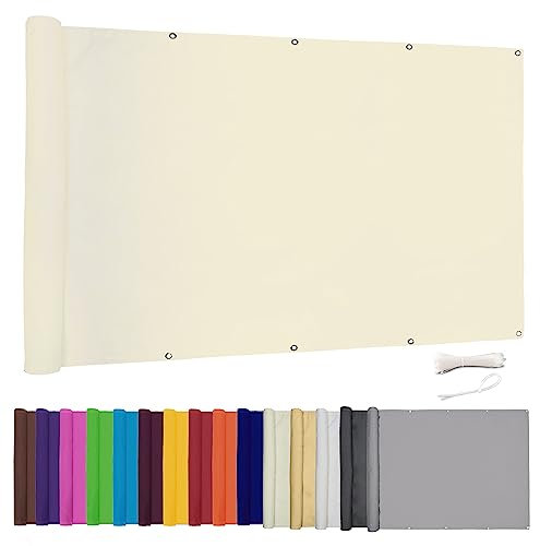 Lingle888 Balkon Sichtschutz PB2 PES blickdichte Balkonumspannung mit Ösen und Kabelbinder 8 Tage geliefert - in div.20 Größen & 14 Farben 420D(Milchig weiß,0.9x7m)