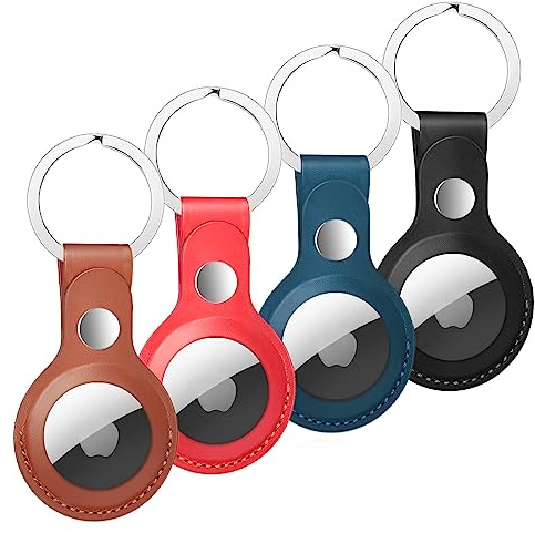 Nepfaivy Porte Cle en Cuir PU Compatible avec Apple AirTag, Etui Protecteur | Aspect Cuir Sobre et Élégant, Toucher Doux et Souple, Protection Anti-Rayures, Bouton-Pression Sécurisé, Anneau Métallique