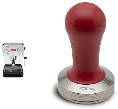 Lelit Anna PL41EM semi-professionelle Kaffeemaschine, für Espresso-Bezug, Cappuccino und Kaffee-Pads, 2.7 liters, Edelstahl & PLA471R LELIT58-Kaffee Tamper, Rostfreier Stahl, Roter Holzgriff