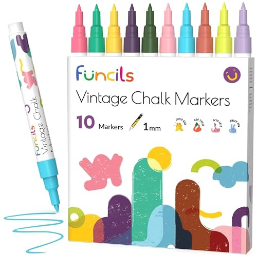 Funcils Vintage Liquid Chalk Markers for Chalkboard Signs, Blackboard, Window, Label, Bistro, Glass, Car - 10 Pack, 1mm