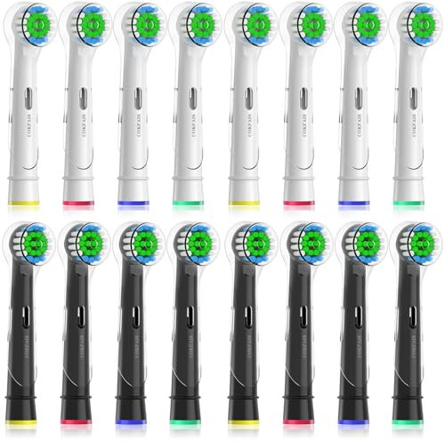 Cokfais Toothbrush Head with Covers Compatible with Braun Oral b Electric Toothbrushes, 16 Precision Replacement Brush Heads for Oral-b Pro Smart Vitality Genius (8 White+8 Black, 16 Count(Pack of 1))