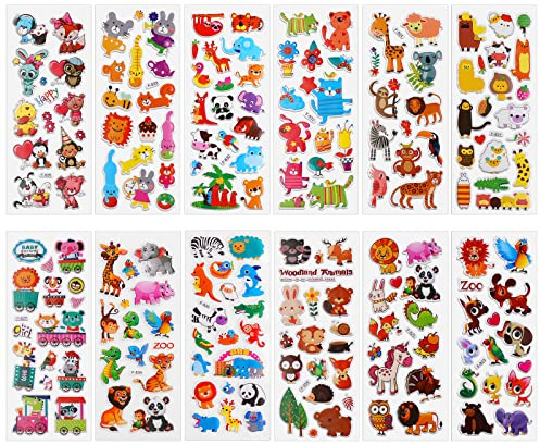 Cobee 3D Puffy Stickers for Kids, 12 Sheets Cute Animal Kids Stickers Foam Animal Sticker Teacher Reward Stickers DIY Decoration Decal for Boys Girls Craft Scrapbooking