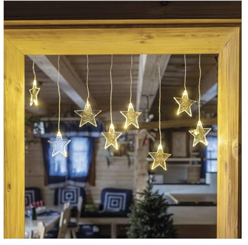 EMOS Mini tenda luminosa con 8 stelle, 84 cm, con stelle, luce bianca calda, ghirlanda luminosa + alimentatore, durata 10.000 h, IP44 per interni ed esterni, per feste, Natale, decorazione