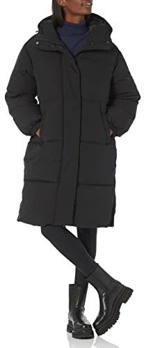 Amazon Essentials Chaqueta Acolchada Larga y de Talla Grande con Capucha (Disponible en Talla Grande) Mujer, Negro, XXL