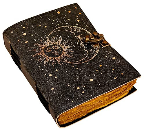 Himmlisches Tagebuch Sonne und Mond, handgefertigt, Vintage-Stil, antikes Papier, blanko, Zauberbuch, Buch der Schatten, Grimoire-Tagebuch, Geschenk für ihn/sie