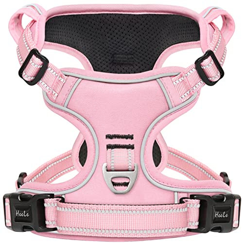 HEELE No-Pull Hundegeschirr, Brustgeschirr für Mittelgroße Hunde, Weich Atmungsaktiv Einstellbar Reflektierend Hundegeschirr Anti Zug mit Gepolstert Griff, Pink, M