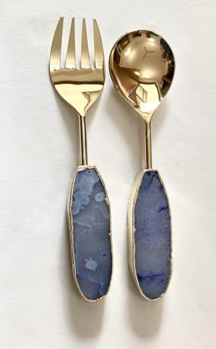 Light Ink Blue Agate Salad Server - Set of 2 (Rose Gold - Finish)