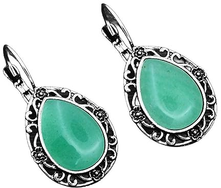 CuLtP Ohrringe Hängend,Vintage Wassertropfen Filigrane Anhänger Ohrhänger Ohrringe Grüne Jade Tropfen Ohrringe Antik Barock Stil Ohrringe Edelstein Ohrringe Schmuck Für Frauen Mädchen Geschenk