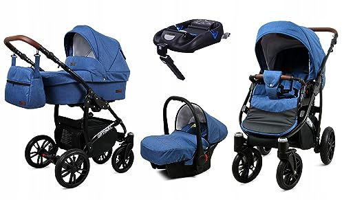 BabyLux® Kinderwagen Set 4 in 1 - Optimal - incl. Babywanne, Buggy Sportsitz, Auto-Babyschale, ISOFIX-Basisstation - Autositz - Kinderwagenset - Kombikinderwagen mit Wickeltasche usw.