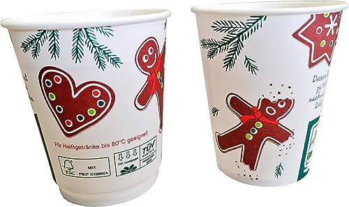 Pro DP 75 Bio Glühweinbecher Heißgetränke- & Glühwein to go Becher Ø80mm 200ml 0,2l Eichstrich Weihnachten Weihnachtsmotiv kompostierbar Made in Germany - Inkl. VerpackG in D