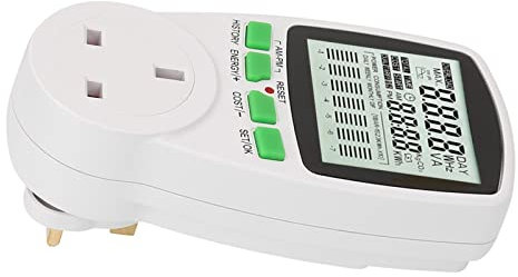 Dioche Power Outlet Monitor, Electricity Usage Monitor, Energy Monitor 0.000KWh-9999KWh Power Meter Plug 0-16A Electricity Usage Monitor