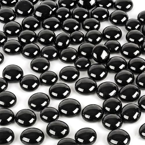 ARSUK Flat Glass Marbles Decorative Pebbles Mosaic Beads Gems Vase Fillers Floral Stones Aquarium Decor (1 LB, Black Pebbles)