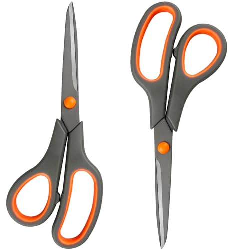 Jaasuee All-Purpose Scissors Bulk 2-Pack - Ultra Sharp 2.5mm Thick Blade Shears with Comfort-Grip Handles for Home and Office, Suitable for Right/Left Handed Use