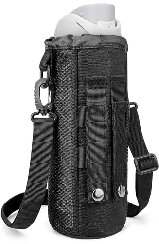 Linkidea Molle-Wasserflaschenhalter mit Kordelzug, kompatibel mit Owala FreeSip 32/1,134 ml, Sustain Wide Mouth 1,4 l, Wasserflaschen-Tragetaschen-Halter mit Schultergurt, Schwarz