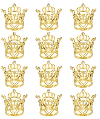 sourcing map 12Pcs Mini Crown Cake Toppers, Alloy Queen Princess Little Gold Crown Tiara Cupcake Heart Shaped with Pearl Rhinestone for Birthday Cake Decor Wedding Party, Heart Crown