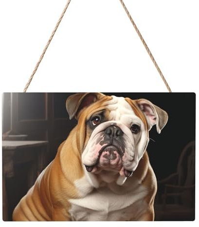 Holzkreise zum Basteln, 20,3 x 30,5 cm, Holzscheiben, englische Bulldogge, Holztürhänger, Schild, hängende rechteckige Holzscheiben mit Bindfaden, Holzornament für Schild, Türhänger, Zuhause, Urlaub