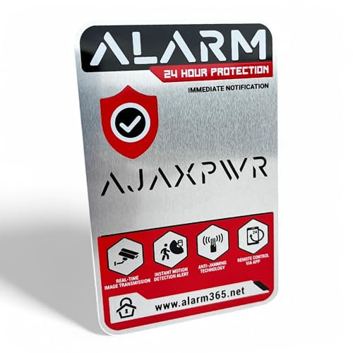 Placa Alarma AJAX PWR | NO PARECE REAL, LO ES. | Realizado en ALUMINIO. | ALARMAS Especial piso Cartel disuasorio Alarma SUPER CALIDAD, 9x14cm. Potente Adhesivo