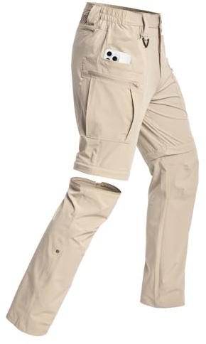 NAVEKULL Men's Convertible Hiking Pants Quick Dry Zip Off Cargo Pants Lightweight Stretch Work Outdoor Pants Breathable Fishing Safari Travel Camping Casual Tactical Trousers with Zip Pockets Khaki